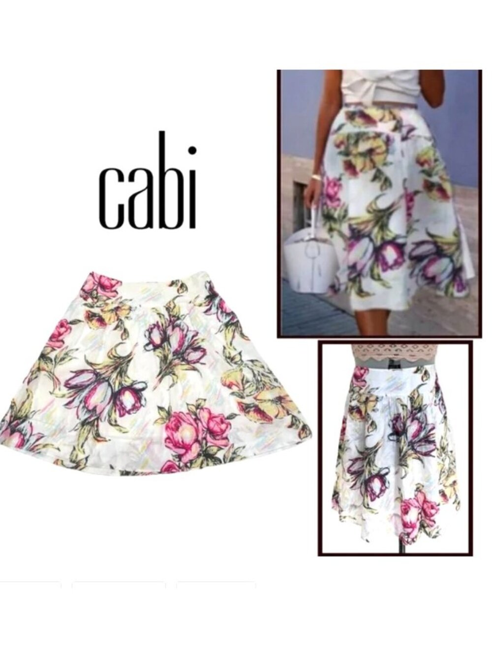 CAbi White Afternoon In the Garden #469 Skirt Spring Fit Flare Women's 4
